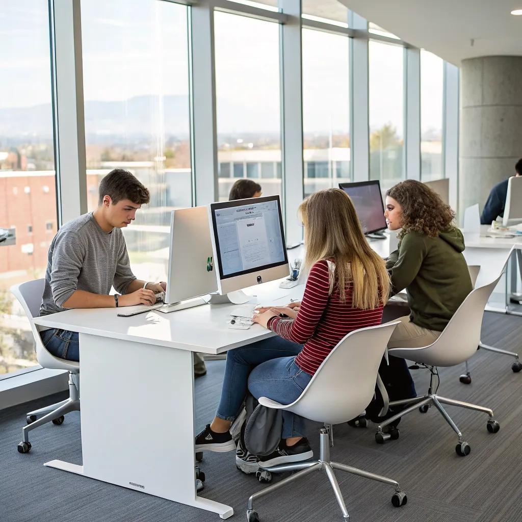 Students collaborating in a modern digital lounge
