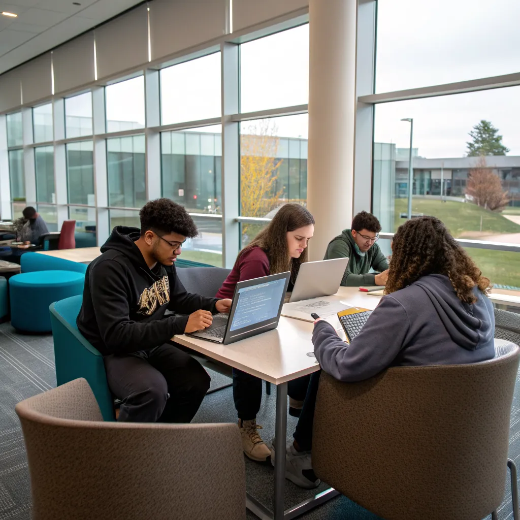 Students collaborating in digital lounge